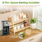 Wicker Look Coffee Station Organizer, 2 Tier Bamboo Mug Holder Countertop Organizer, Kitchen Home Counter Shelf for Tea Coffee Bar Accessories, Matcha Stand, Cup Display, Condiment Storage Rack