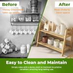 Wicker Look Coffee Station Organizer, 2 Tier Bamboo Mug Holder Countertop Organizer, Kitchen Home Counter Shelf for Tea Coffee Bar Accessories, Matcha Stand, Cup Display, Condiment Storage Rack