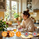 LOSYHU 14 Oz Vintage Coffee Mugs Glassware Set of 4 Clear Embossed Tea Cups With Bamboo Lids and Spoons, Hobnail Glass Coffee Mugs Gifts for Women, Overnight Oats