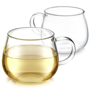 Teabloom Set of Two Premium Borosilicate Glass Tea Cups - 7 oz / 207 ml - Stain-free and Microwave Safe - Blossoms Collection