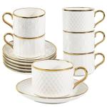 Espresso Cups and Saucers Set of 6, 7 OZ Porcelain Cappuccino Cups with Saucers, Stackable Coffee Mugs for Demitasse, Latte, Cafe, Mocha, Tea, Mother's Day Gift Thanksgiving Christmas Gift Present