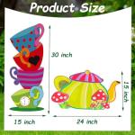 Alice Party Decorations Wonderland Yard Decor,Garden Tea Party Decorations Yard Stakes Stand Set, 1 Set Stacked Teacups and 1 Set Teapot with Brackets