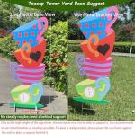 Alice Party Decorations Wonderland Yard Decor,Garden Tea Party Decorations Yard Stakes Stand Set, 1 Set Stacked Teacups and 1 Set Teapot with Brackets