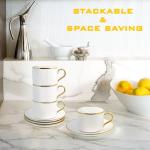 Espresso Cups and Saucers Set of 6, 7 OZ Porcelain Cappuccino Cups with Saucers, Stackable Coffee Mugs for Demitasse, Latte, Cafe, Mocha, Tea, Mother's Day Gift Thanksgiving Christmas Gift Present