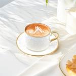 Espresso Cups and Saucers Set of 6, 7 OZ Porcelain Cappuccino Cups with Saucers, Stackable Coffee Mugs for Demitasse, Latte, Cafe, Mocha, Tea, Mother's Day Gift Thanksgiving Christmas Gift Present