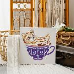 FINGERINSPIRE Teacup Cat Painting Stencil 11.8x11.8 inch Cute Kitten Drawing Stencil Tea Cups Plastic Stencil Animal Theme Craft Stencil for Painting on Wall Furniture DIY Home Decor