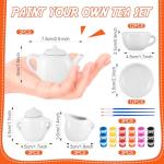 PullCrease 45 Pcs Spring Paint Your Own Tea Kit Craft DIY Tea Kit for Kids Ages 8+ Mini Ceramic Tea Cups to Paint Including Porcelain Dishes Brush for Party Girls Boys SetStylish Style