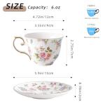 Agyiuns tea cups and saucers ceramic coffee mug 6oz for Coffee, Latte, Cafe Mocha and Tea-Set of 4, white with flowers