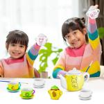 PullCrease 45 Pcs Spring Paint Your Own Tea Kit Craft DIY Tea Kit for Kids Ages 8+ Mini Ceramic Tea Cups to Paint Including Porcelain Dishes Brush for Party Girls Boys SetStylish Style