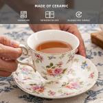 Agyiuns tea cups and saucers ceramic coffee mug 6oz for Coffee, Latte, Cafe Mocha and Tea-Set of 4, white with flowers