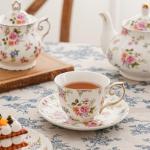 Agyiuns tea cups and saucers ceramic coffee mug 6oz for Coffee, Latte, Cafe Mocha and Tea-Set of 4, white with flowers