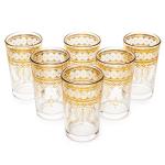 Moroccan Glasses Artisan Hand-Made Multipurpose 170 ml 6 oz Tea, Coffee and Wine Moroccan, Hot & Cold Tumbler - Marrakech & Casablanca Tea Cups Set of 6 Hand Blown Colorful (Crystal Gold)
