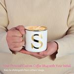 Miicol Ceramic Coffee Mug 16 oz, Monogram Coffee Cup, Golden Initial Tea Mug, Personalized Tea Cup, Unique Gift, Large Mug for Home, Office, Letter S