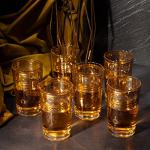 Moroccan Glasses Artisan Hand-Made Multipurpose 170 ml 6 oz Tea, Coffee and Wine Moroccan, Hot & Cold Tumbler - Marrakech & Casablanca Tea Cups Set of 6 Hand Blown Colorful (Crystal Gold)