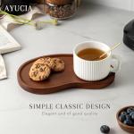 AYUCIA 8OZ Coffee Cup with Solid Wood Tray for Tea/Coffee Break, Ceramic Mug with Acacia Serving Saucer and Spoon, White Cream Tea Cup with 9.4inch Wooden Plate for Cappuccino Latte Dessert Breakfast