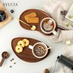 AYUCIA 8OZ Coffee Cup with Solid Wood Tray for Tea/Coffee Break, Ceramic Mug with Acacia Serving Saucer and Spoon, White Cream Tea Cup with 9.4inch Wooden Plate for Cappuccino Latte Dessert Breakfast