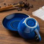 Porcelain Coffee Cup with Saucer Spoon, Vintage Design Ceramic Latte Art Cappuccino Barista Espresso Tea Cup with Saucer (11.6 oz, 350ml, Starry Blue)