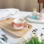fanquare English Pink Tea Cup, Floral Porcelain Tea Cup with Spoon, Ceramic Tea Cup and Saucer Set, 7 Ounce