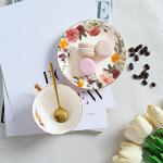 fanquare English Pink Tea Cup, Floral Porcelain Tea Cup with Spoon, Ceramic Tea Cup and Saucer Set, 7 Ounce