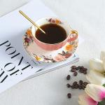fanquare English Pink Tea Cup, Floral Porcelain Tea Cup with Spoon, Ceramic Tea Cup and Saucer Set, 7 Ounce