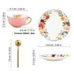 fanquare English Pink Tea Cup, Floral Porcelain Tea Cup with Spoon, Ceramic Tea Cup and Saucer Set, 7 Ounce