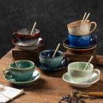 Porcelain Coffee Cup with Saucer Spoon, Vintage Design Ceramic Latte Art Cappuccino Barista Espresso Tea Cup with Saucer (11.6 oz, 350ml, Starry Blue)