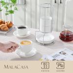 MALACASA 8 OZ Porcelain Espresso Cups with Saucers and Metal Stand Set of 4, Stackable Cappuccino Cups, White Expresso Shots Cup Set for Coffee Drinks, Latte, Tea