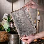 Gezzeny Vintage Coffee Mugs Set, Glass Cups Set with Saucer and Spoon, Clear Embossed Tea Breakfast Dessert Plate for Cappuccino, Latte, Cereal, Milk, Home Office Party, Golden, 3 Piece