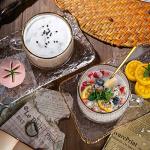 Gezzeny Vintage Coffee Mugs Set, Glass Cups Set with Saucer and Spoon, Clear Embossed Tea Breakfast Dessert Plate for Cappuccino, Latte, Cereal, Milk, Home Office Party, Golden, 3 Piece