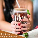 MEOGUTYI Bridal Shower Gift, Miss To Mrs Funny Glass Cup, Customized Personalized Gift for Her, 16 oz Can Shaped Glass Cups With Lids and Straws