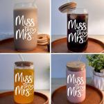 MEOGUTYI Bridal Shower Gift, Miss To Mrs Funny Glass Cup, Customized Personalized Gift for Her, 16 oz Can Shaped Glass Cups With Lids and Straws