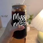 MEOGUTYI Bridal Shower Gift, Miss To Mrs Funny Glass Cup, Customized Personalized Gift for Her, 16 oz Can Shaped Glass Cups With Lids and Straws