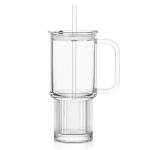 KEMORELA 26oz Ribbed Glass Mug with Handle and Lid – Large Clear Tumbler for Iced Coffee, Tea, Smoothies & Hot Drinks, Reusable Glass Cup with Straw, Dishwasher Safe, Travel Friendly