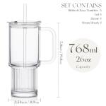 KEMORELA 26oz Ribbed Glass Mug with Handle and Lid – Large Clear Tumbler for Iced Coffee, Tea, Smoothies & Hot Drinks, Reusable Glass Cup with Straw, Dishwasher Safe, Travel Friendly