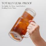 KEMORELA 26oz Ribbed Glass Mug with Handle and Lid – Large Clear Tumbler for Iced Coffee, Tea, Smoothies & Hot Drinks, Reusable Glass Cup with Straw, Dishwasher Safe, Travel Friendly