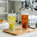 KEMORELA 26oz Ribbed Glass Mug with Handle and Lid – Large Clear Tumbler for Iced Coffee, Tea, Smoothies & Hot Drinks, Reusable Glass Cup with Straw, Dishwasher Safe, Travel Friendly