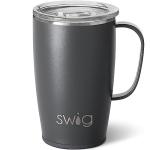 Swig Life 18oz Travel Mug, Insulated Tumbler with Handle and Lid, Cup Holder Friendly, Dishwasher Safe, Stainless Steel, Travel Coffee Cup (Grey)