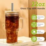 JunVpic Glass Cups with Bamboo Lids and Straws, 22oz Glass Tumbler with Handle, Stainless Steel Straws & Cleaning Brushes – Boho Pattern Iced Coffee Cup for Smoothies, Tea, and Gifts, Set of 2