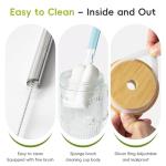 JunVpic Glass Cups with Bamboo Lids and Straws, 22oz Glass Tumbler with Handle, Stainless Steel Straws & Cleaning Brushes – Boho Pattern Iced Coffee Cup for Smoothies, Tea, and Gifts, Set of 2