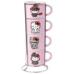 Silver Buffalo Sanrio Hello Kitty Halloween 4 Pack Stackable Ceramic Mug Set With Storage Rack, 3 Ounces