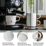 Miamolo Stackable Coffee Mugs, Coffee Mug Set of 4 with Spoons & Stand, 13oz Espresso Cups for Drinks Latte Cappuccino Tea, Coffee Cup for Housewarming Birthday Gift, Dishwasher Safe, White