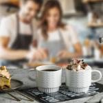 Miamolo Stackable Coffee Mugs, Coffee Mug Set of 4 with Spoons & Stand, 13oz Espresso Cups for Drinks Latte Cappuccino Tea, Coffee Cup for Housewarming Birthday Gift, Dishwasher Safe, White