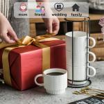 Miamolo Stackable Coffee Mugs, Coffee Mug Set of 4 with Spoons & Stand, 13oz Espresso Cups for Drinks Latte Cappuccino Tea, Coffee Cup for Housewarming Birthday Gift, Dishwasher Safe, White