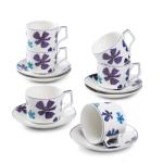 GuangYang 7oz Tea Cups set of 6, Fancy Color Flowers Design (Durable Porcelain for Hot Tea, Coffee, Latte,Small Macchiato, Cappuccino, Chocolate Drinks and Party)