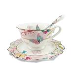 Krysclove Vintage Ceramic Teacup, Elegant Coffee Cup with Spoon and Saucer Set, Royal Bone China Tea Cups (Pink)