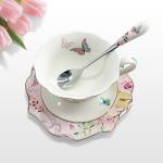 Krysclove Vintage Ceramic Teacup, Elegant Coffee Cup with Spoon and Saucer Set, Royal Bone China Tea Cups (Pink)
