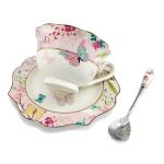 Krysclove Vintage Ceramic Teacup, Elegant Coffee Cup with Spoon and Saucer Set, Royal Bone China Tea Cups (Pink)