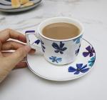 GuangYang 7oz Tea Cups set of 6, Fancy Color Flowers Design (Durable Porcelain for Hot Tea, Coffee, Latte,Small Macchiato, Cappuccino, Chocolate Drinks and Party)