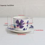 GuangYang 7oz Tea Cups set of 6, Fancy Color Flowers Design (Durable Porcelain for Hot Tea, Coffee, Latte,Small Macchiato, Cappuccino, Chocolate Drinks and Party)