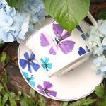 GuangYang 7oz Tea Cups set of 6, Fancy Color Flowers Design (Durable Porcelain for Hot Tea, Coffee, Latte,Small Macchiato, Cappuccino, Chocolate Drinks and Party)